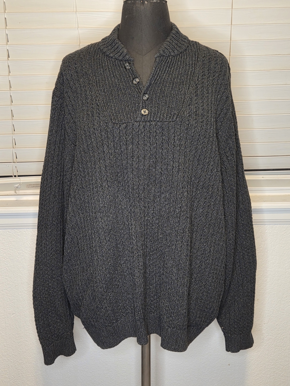Eddie Bauer Charcoal Ribbed Crewneck Button Pullover